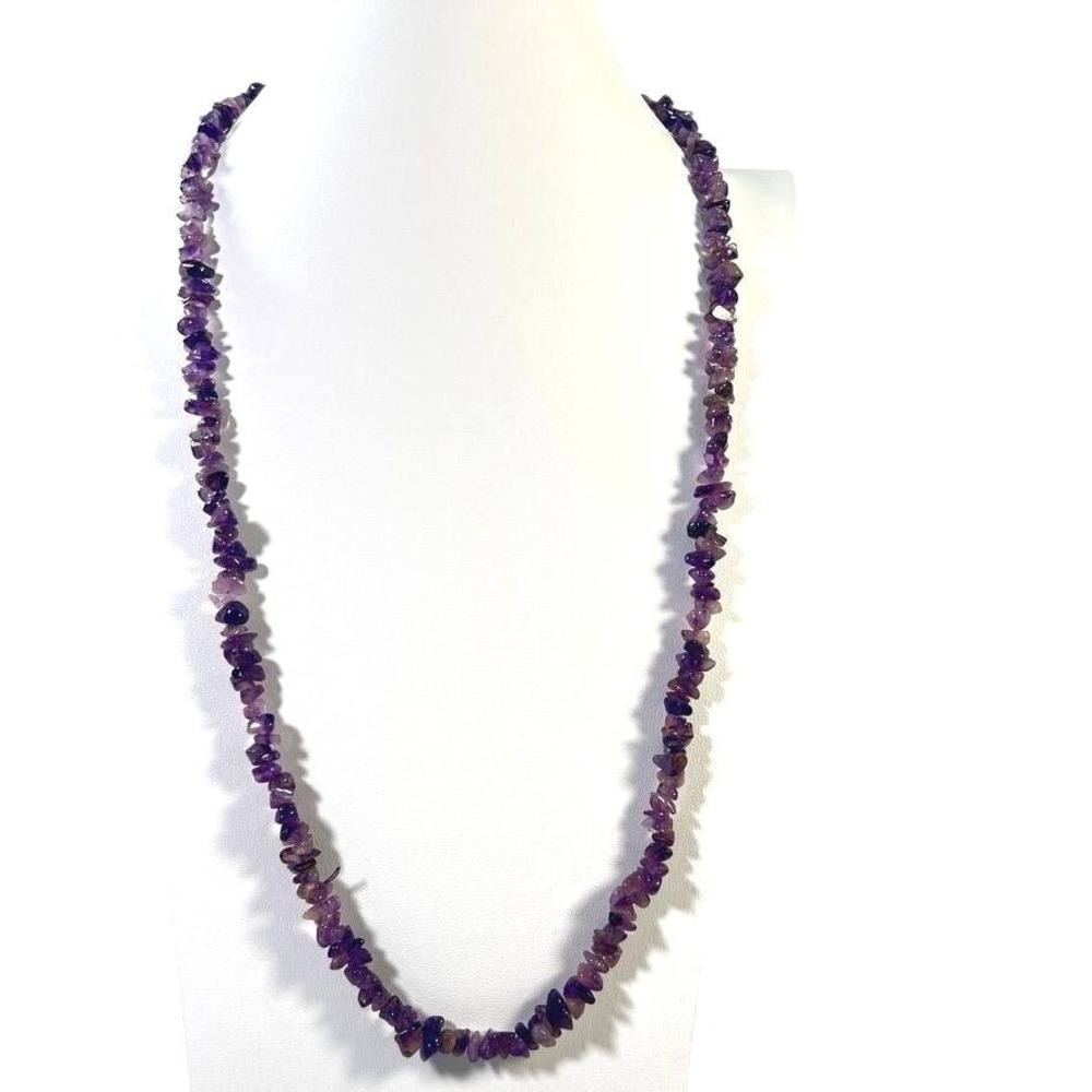 Vintage Natural Amethyst Chip‎ Bead 30" Necklace 6.5" Bracelet 1.75" Earring Set